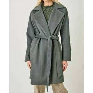 NEW MYSTREE lapel collar robe coat in dark moss